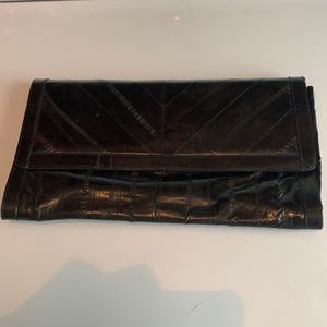 Eel Skin Leather Clutch Purse Handbag pocketbook black